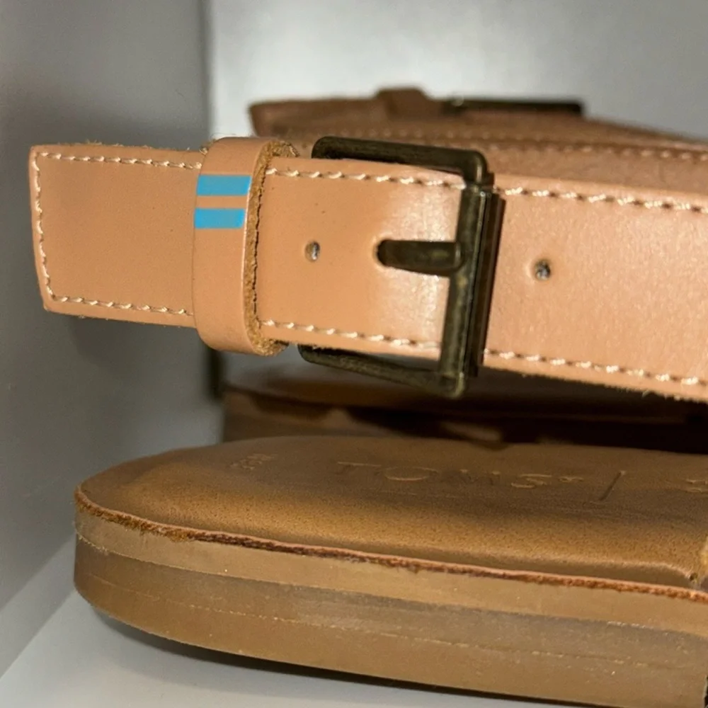 TOMS‎ Bree Leather Slingback Sandals w Ring Toe Women’s 9.5 Boho Woven Accent
